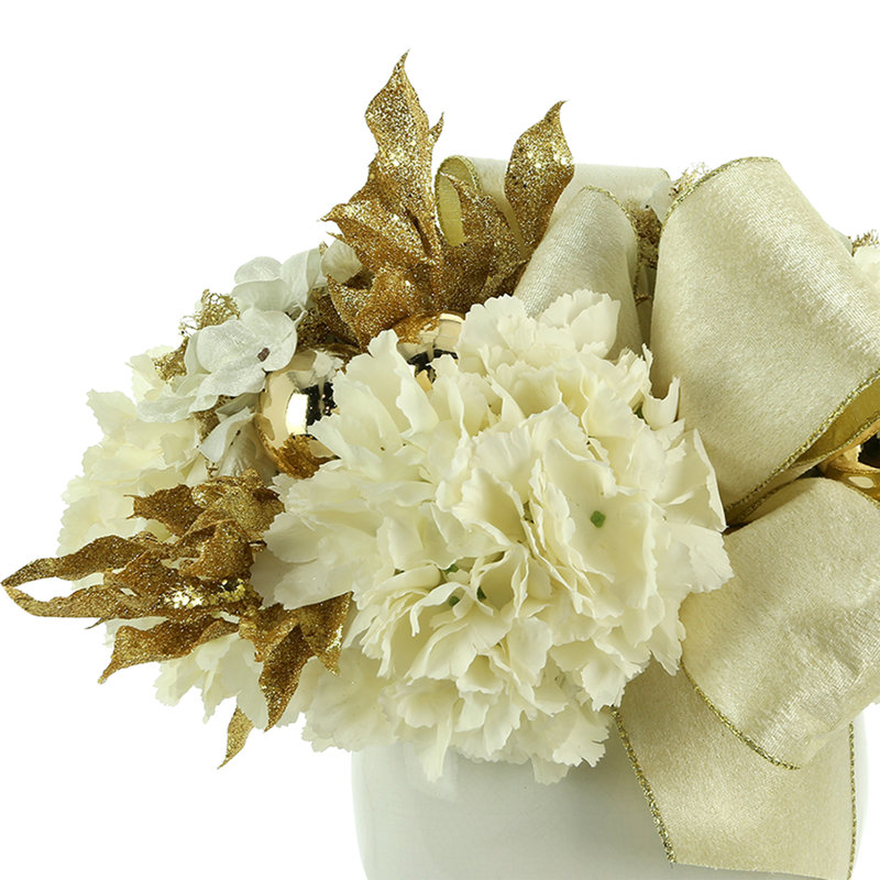 Holiday Arrangement With Hydrangeas And Ornaments
