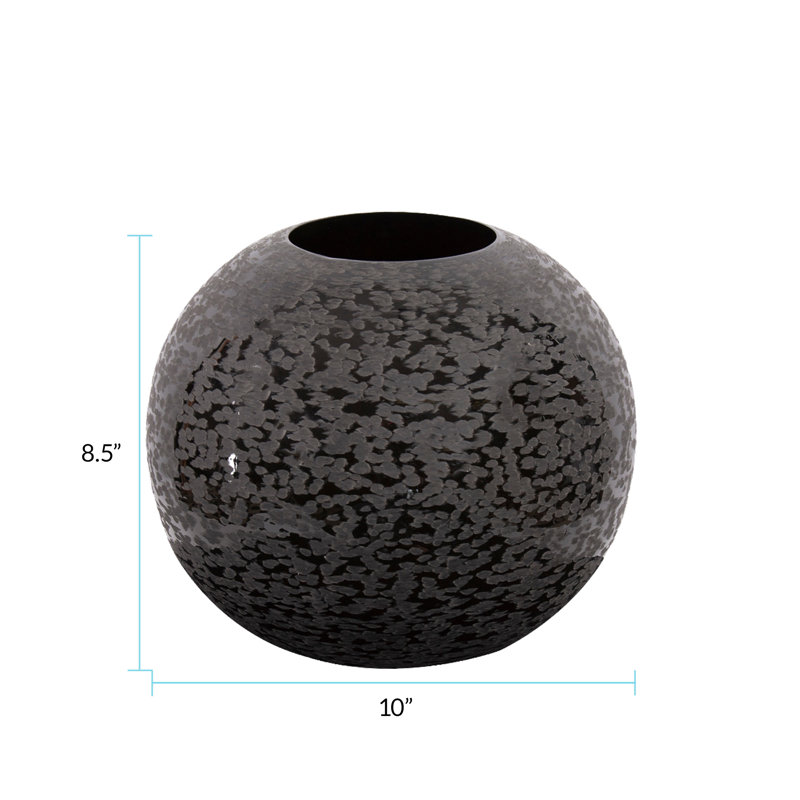 Chiseled Texture Black Iron Globe Vase, Large, 8" H x 10" W x 10" D