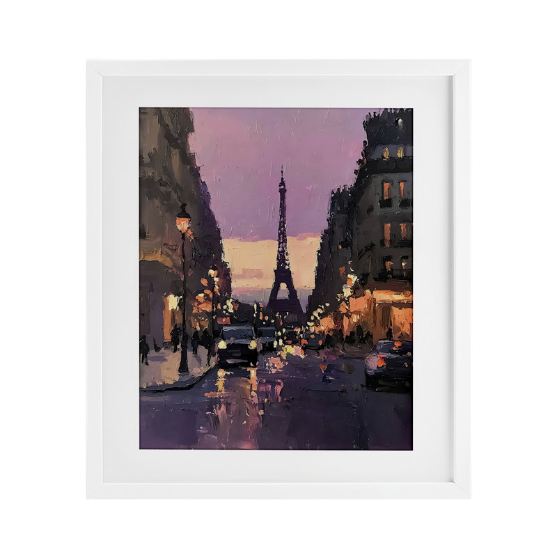 «Twilight in Paris Streets», reproduction sous verre encadrée, conception de Riley B, H 21 po x l 17 po, Cadre blanc côtier
