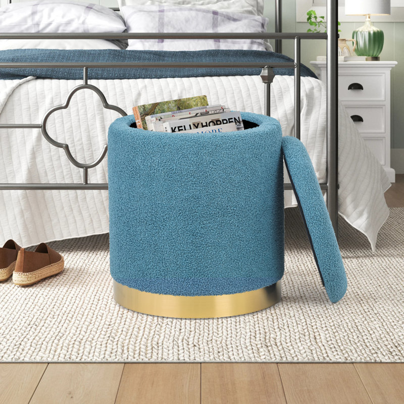 Gergina 15" W Teddy Cylinder Storage Ottoman, Light Blue