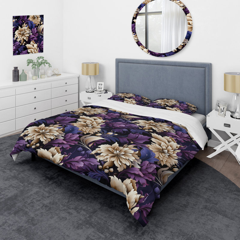 Ensemble de housse de couette mauve à motif de fleurs mauves, Housse de couette pour très grand lit et 2 très