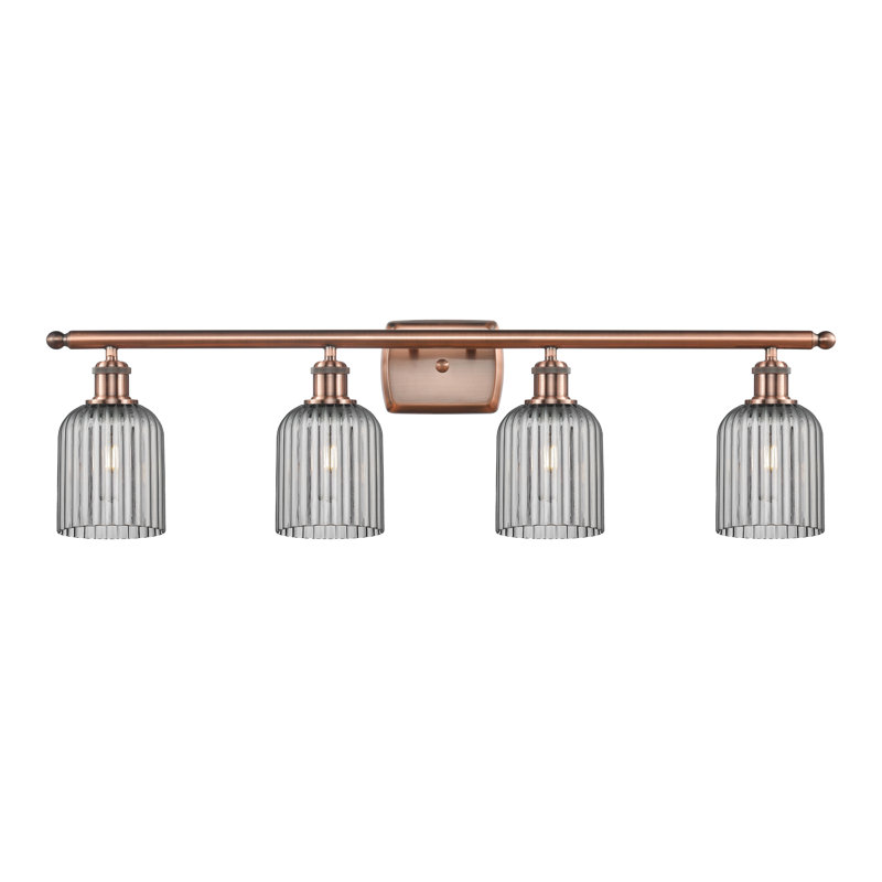 Éclairage pour meuble-lavabo à 4 lumières à intensité variable Fiennes Veil, Cuivre antique, Gris fumée