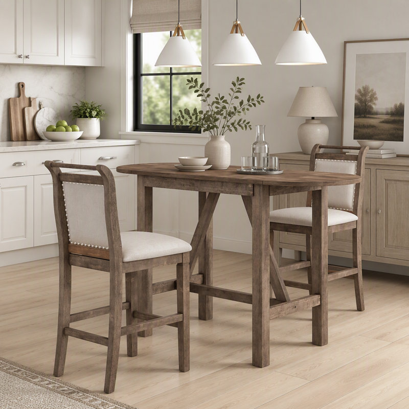 Ensemble de table de salle à manger à hauteur de comptoir en bois 3 pièces avec 2 chaises rembourrées pour petits espaces