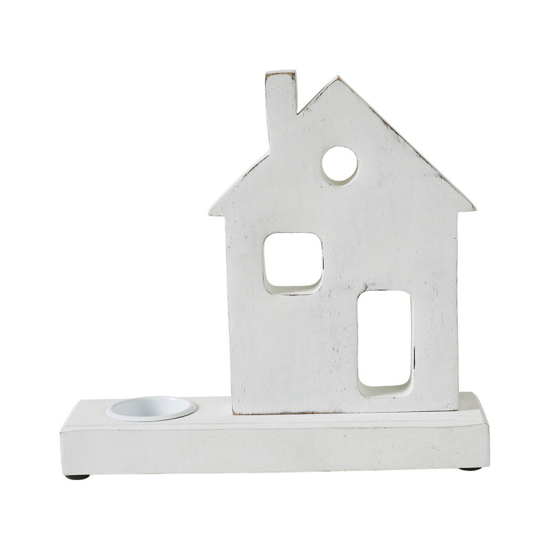 Festive Finds Tealight Holder Village House White, 9" H x 8.25" W x 2.25" D