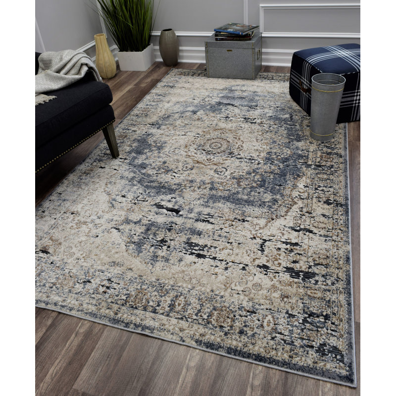 Danise Abstract Blue Tan Area Rug, Rectangle 8' x 10'