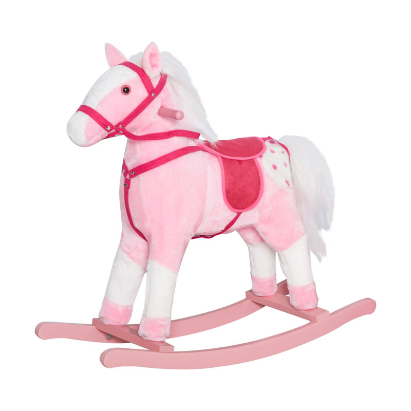 Cheval à bascule rose en peluche avec sons électroniques pour tout-petits