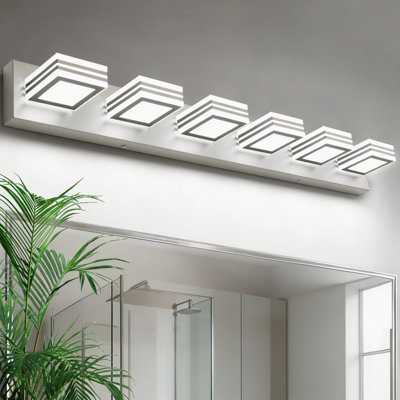 6-Light Brushed Nickel Dimmable LED Vanity Light, 39.98 in. Width, 5500K Cool White for Bathroom
