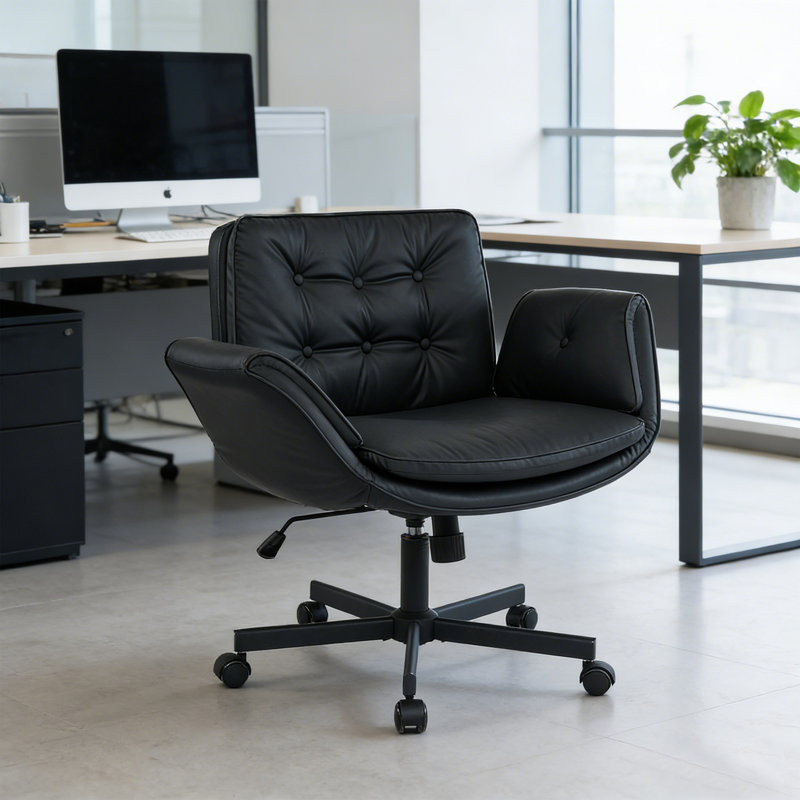 Chaise de bureau moderne en cuir de polyuréthane de qualité supérieure 32,7 po avec accoudoirs réglables à 5 positions et siège large adapté aux animaux de compagnie