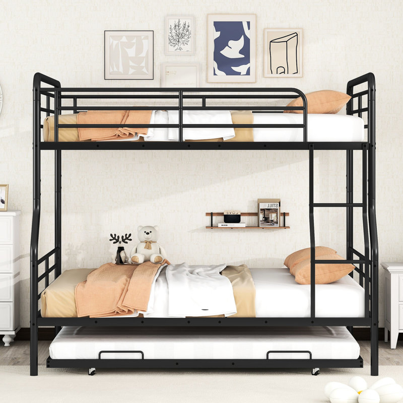 Lit superposé en fer noir avec lit gigogne simple - Mobilier moderne polyvalent et pratique pour chambre à coucher