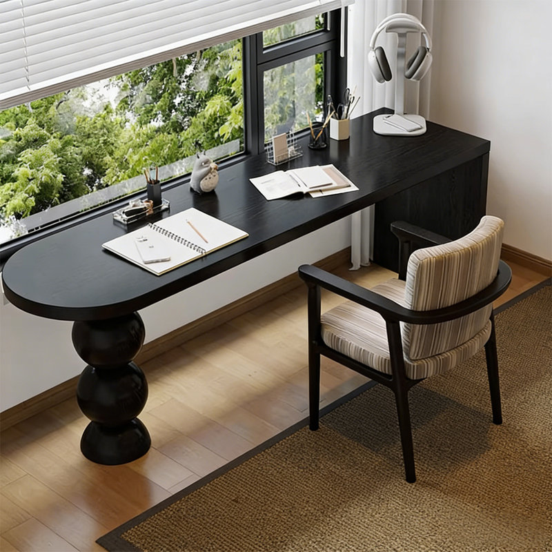 Black Half-Circle Solid Wood, 29.53"H×55.12"L×23.62"W