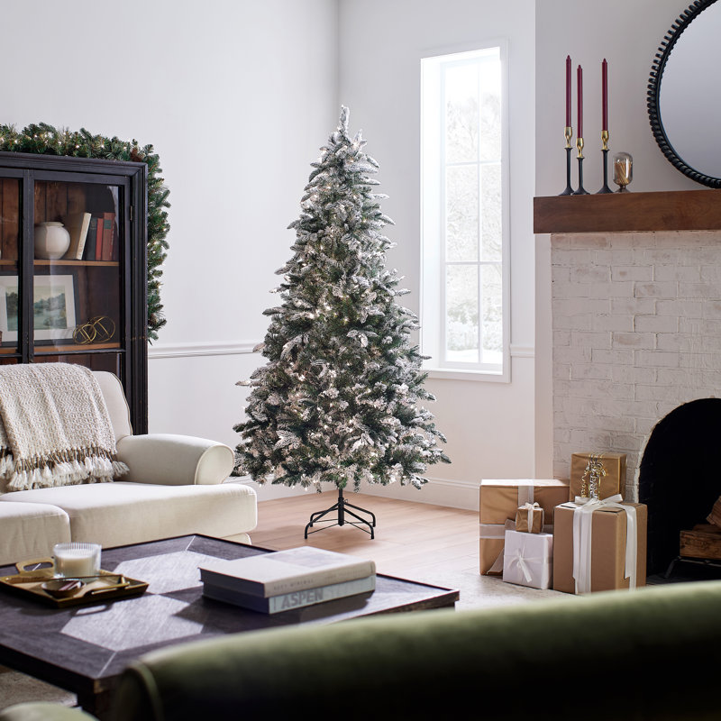 The Holiday Aisle® Snowy Everest Fir Medium Tree with Clear Lights, 6.5'