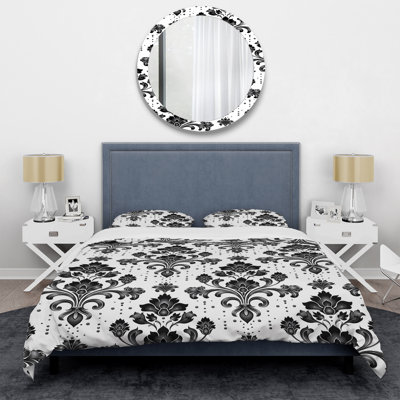 Black White Damask Tradition I - Transitional Duvet Cover Set