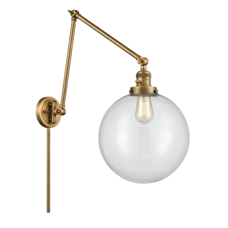Bras pivotant à intensité variable à 1 lumière Maxwell, Transparent, Laiton brossé, H 34 po x l 12 po x P 34 po