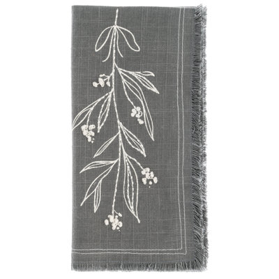 Embroidered Cotton Dinner Napkins Misteltoe