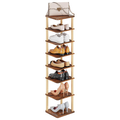 Étagère à chaussures verticale, grand range-chaussures étroit à 8 niveaux pour vestibule, garde-robe, dortoir et petits espaces, étagère à chaussures autoportante en bois