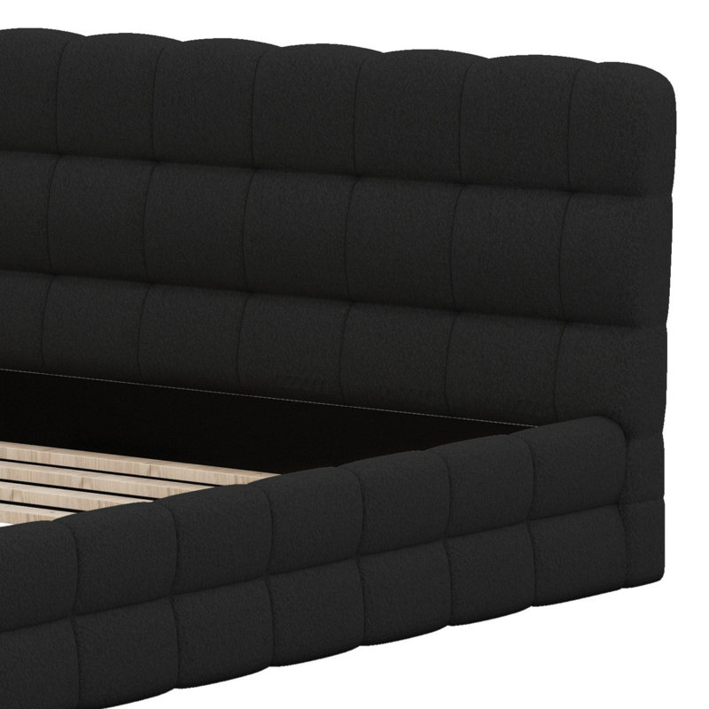 Base de lit tapissier robuste avec tête de lit élégante, Noir