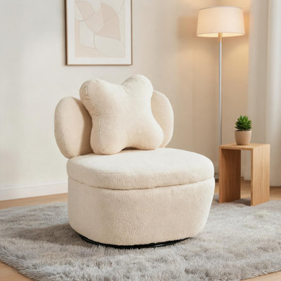 Fauteuil d'appoint pivotant à dossier en forme de cœur, fauteuil en velours avec rangement caché et canapé pivotant à 360 ° pour des espaces de vie confortables