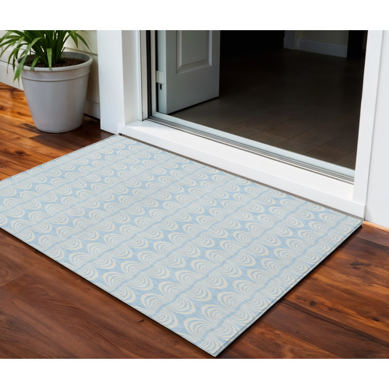 3' X 5' Sky Blue Ogee Washable Indoor Outdoor Area Rug