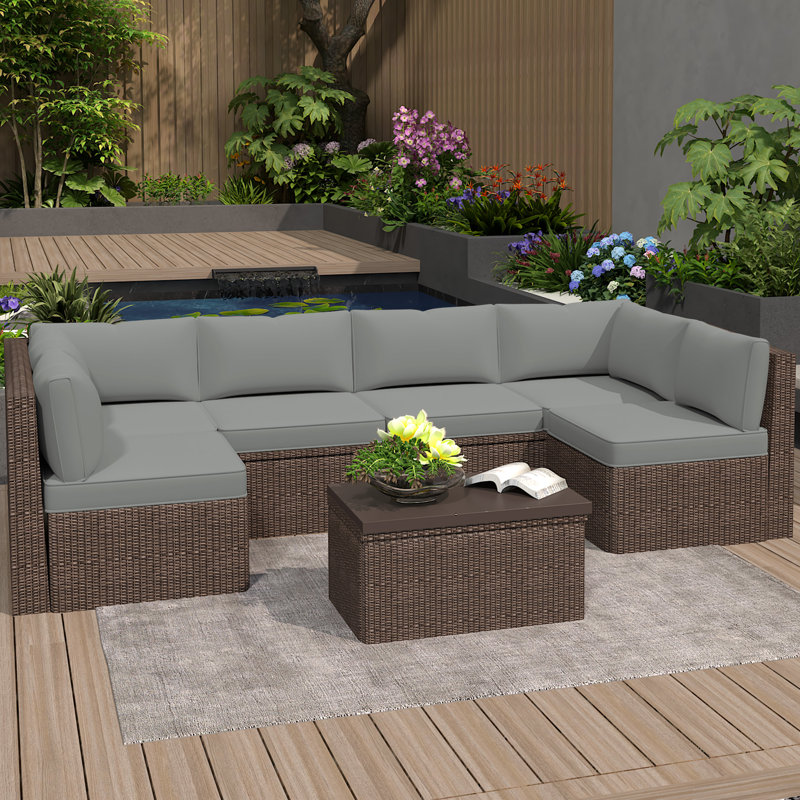 Outdoor Replacement Cushions 14-Piece Deep Seat Water-Resistant Patio Furniture Cushions for 6-Seat Sectional Rattan Sets, Grey