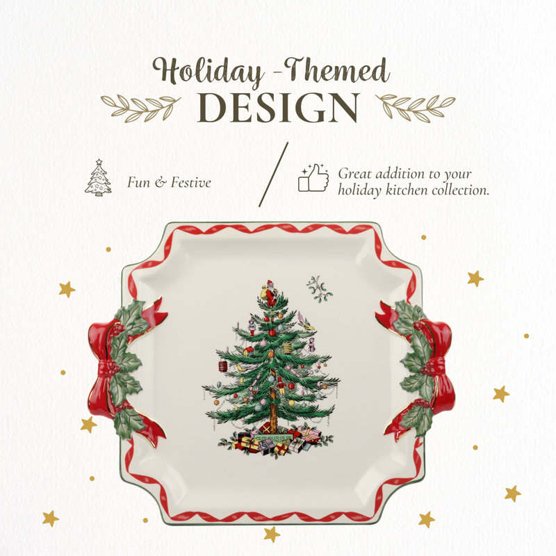 Christmas Tree Ribbons Square Platter