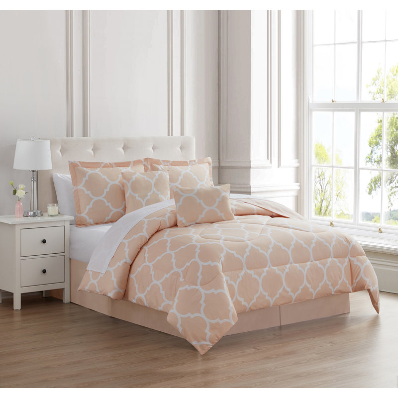 Ensemble d'édredon surdimensionné à treillis 6 pièces Kathy Ireland, Édredon très grand et 2 très grandes taies déc, Rosé