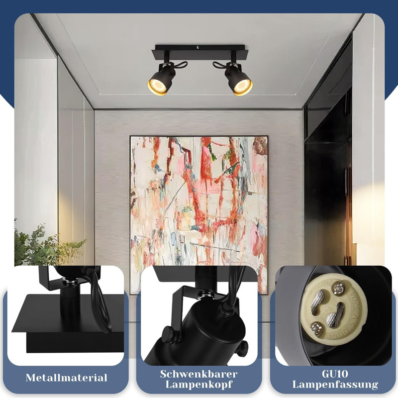 Ceiling spotlight flame ceiling spot black - vintage swivel ceiling lamp GU10 350° spotlight industrial ceiling light spots kitchen lamp for living room kitchen hallway (without bulb)