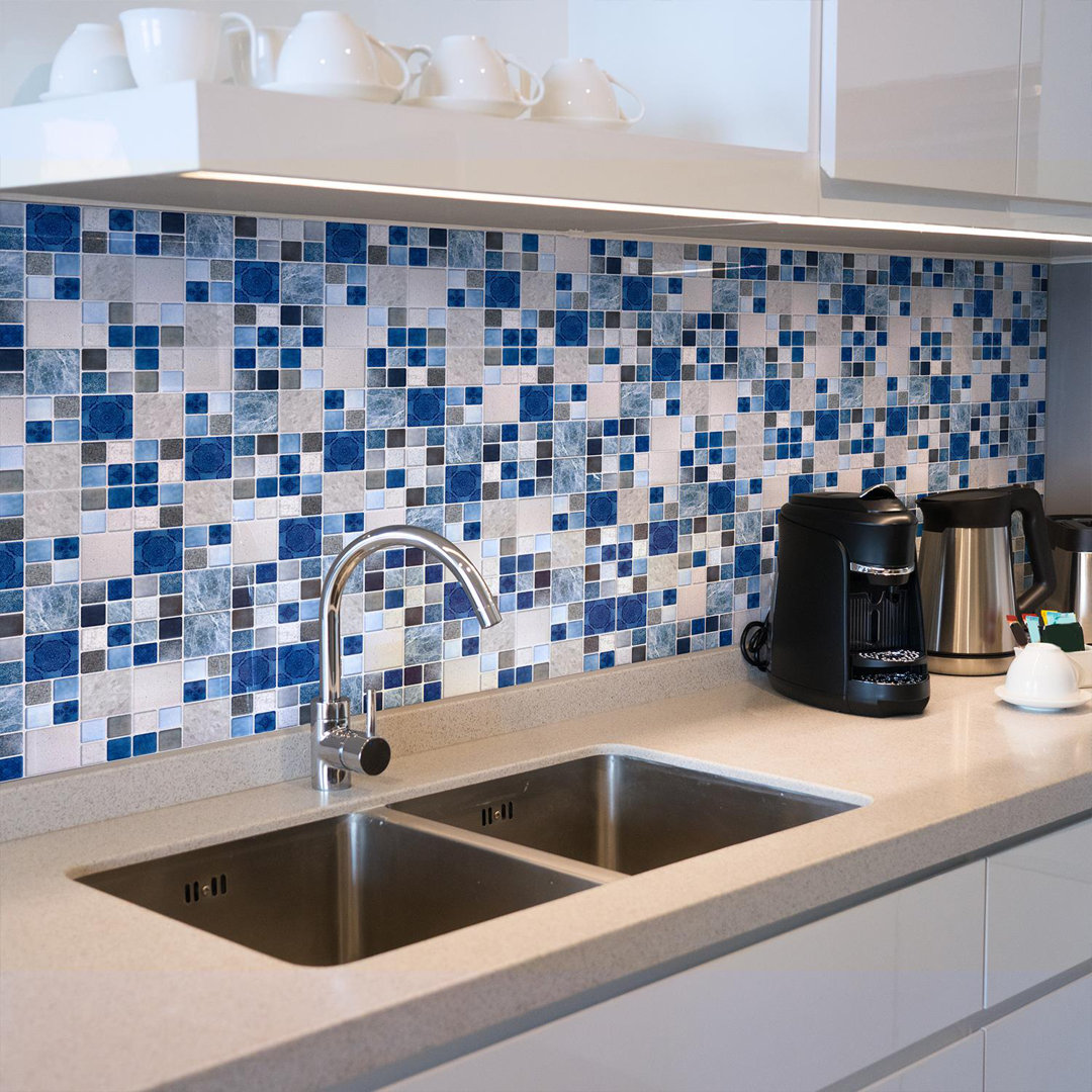Stone Selection Blue And Grey Mosaic Wall Tile Sticker Set 15cm W x 15cm L