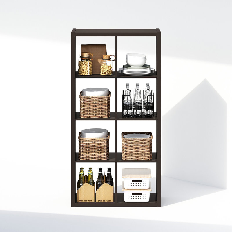 Furinno Cubic Open Back Multipurpose Clothing & Closet Storage Organizer Shelf, 8-Cube, Dark Oak