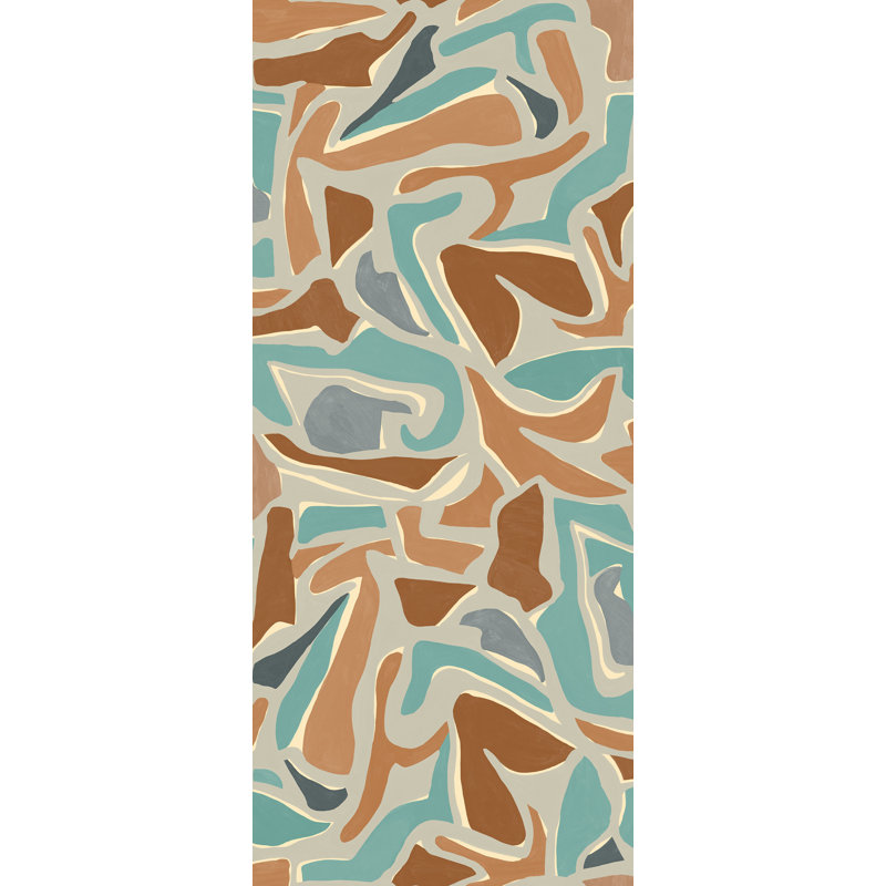 10m x 60cm Puzzle Wallpaper Roll, Grey/Green/Orange