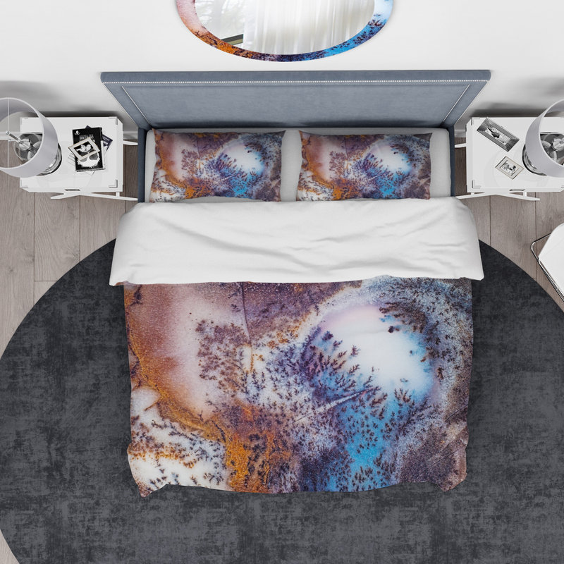 Ensemble de housse de couette designart stone mousse agate close up, Housse de couette grand + 2 taies décoratives
