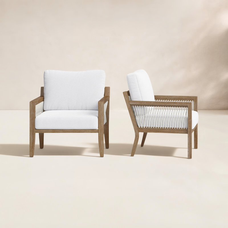 Chaise de patio avec coussins Rooney, Blanc, Brun