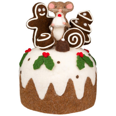 Décoration de Noël souris et pain d'épices - 11 po - brun et blanc