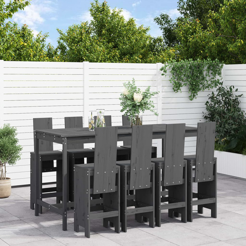 Aundreah Brayden Studio Bar Set with Wood Frame and Solid Wood Outer Material, Grey