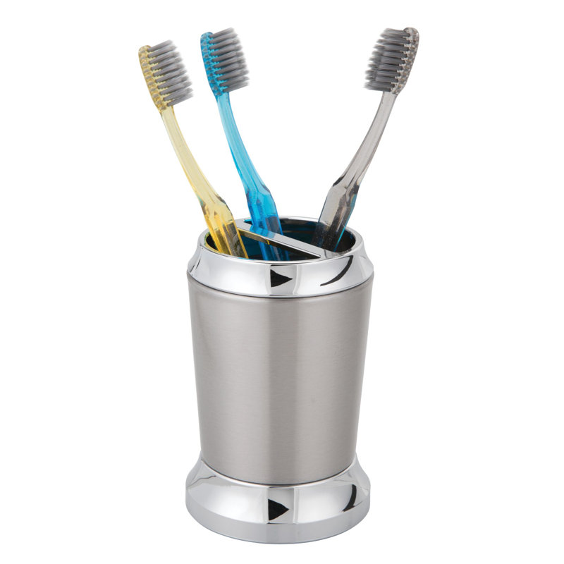 Brushed and Chrome Stainless Steel Divided Toothbrush Holder
