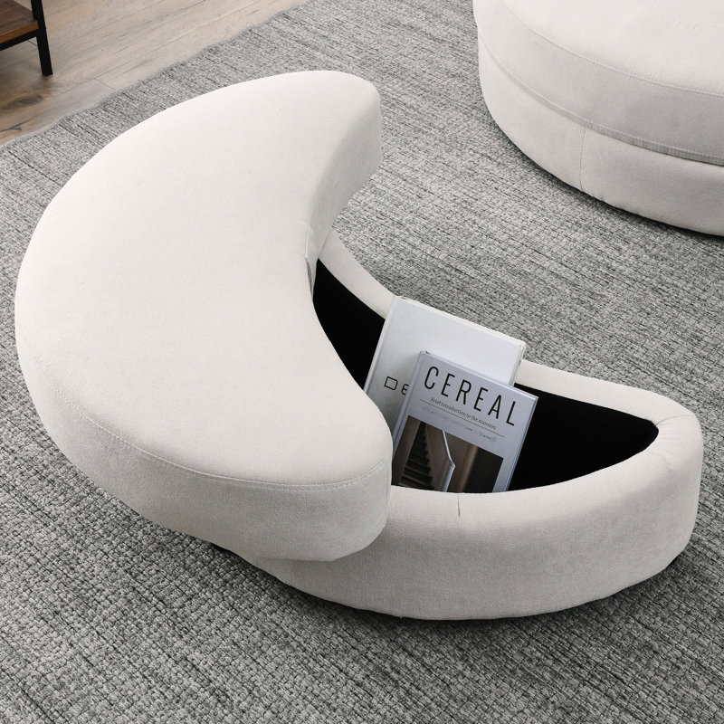 Chaise pivotante moderne en lin beige avec coussins et rangement spacieux - Revêtement en tissu pour une vie confortable
