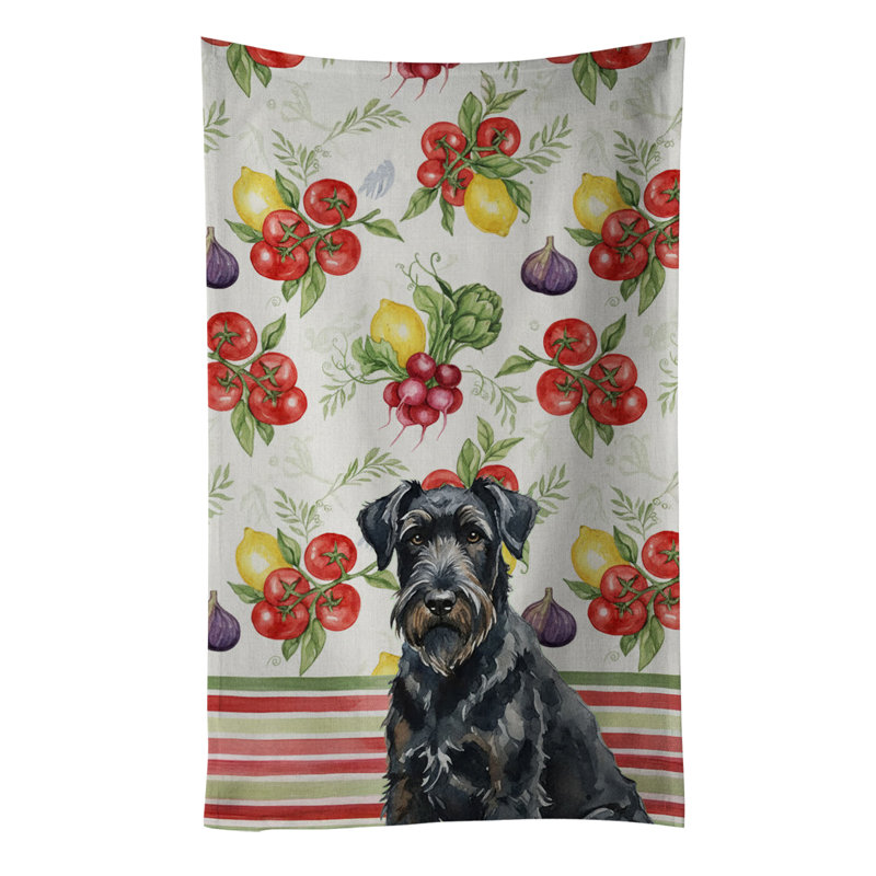 Black Russian Terrier Vegetables Kitchen Towel, Black Russian Terrier