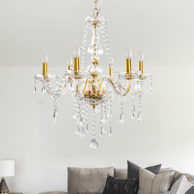 Lustre classique / traditionnel à 6 lumières de style bougie avec détails en cristal Chaskel