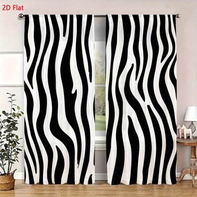 2 Panels Set Zebra Print Window Curtains Modern White Animal Skin Pattern Drapes for Living Room Bedroom Decorative Fabric Window Treatments