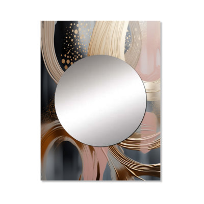 Conwyn Abstract Pink and Gold Liquid ink circles I - Abstract Shapes Unique Wall Mirror, Modern Mirror, Printed Metal Art