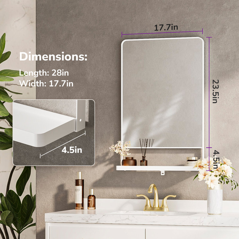 Miroir de salle de bain mural Tillymae, 27,6 po x 18 po, Blanc