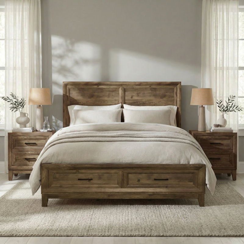 Ensemble de lit avec grand lit et deux tables de chevet Anquenette, Queen