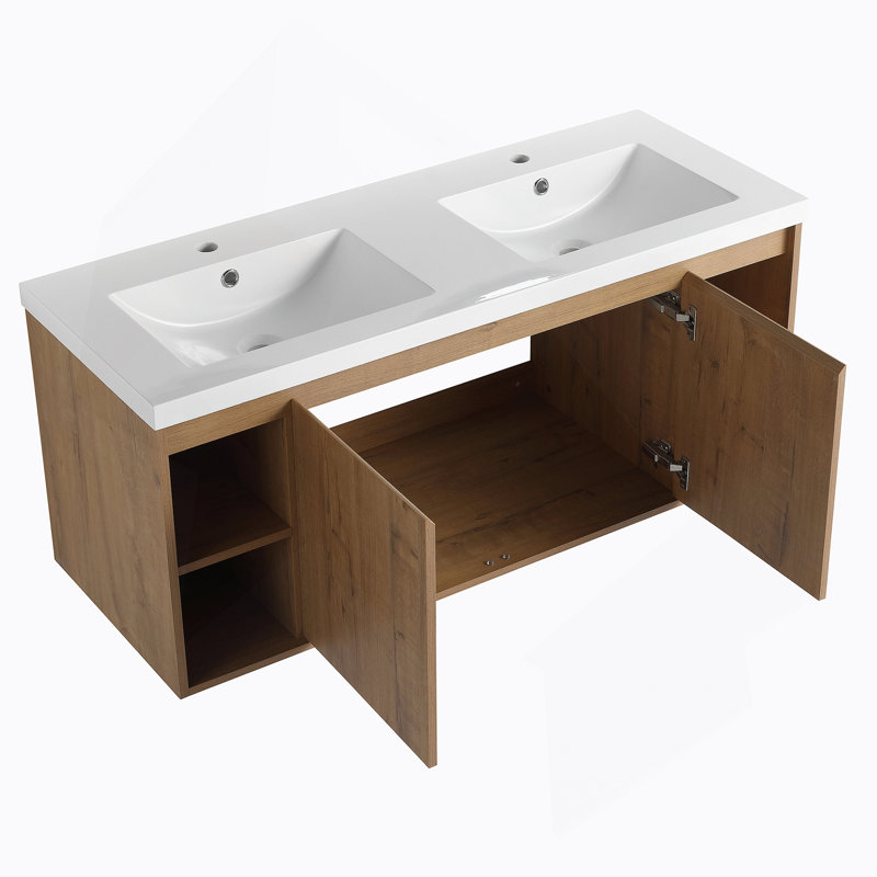 Meuble-lavabo mural avec lavabo double, charnière de porte à fermeture en douceur