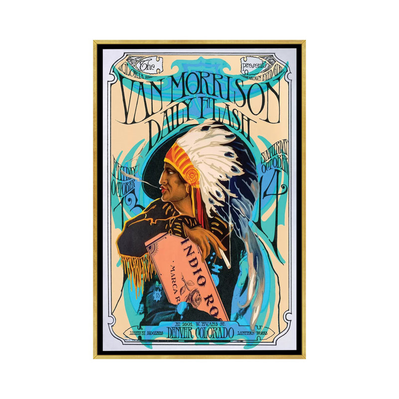 Van Morrison - publicité imprimée, H 26 po x l 18 po x 1,5 po, Aucun mat, Toile encadrée d'or