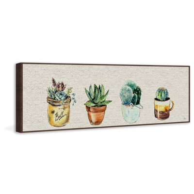 Cuatro Cactus by Julia Posokhova - Floater Frame Print on Canvas