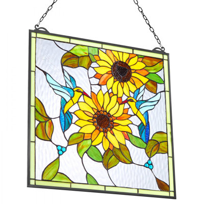 Panneau de vitrail à suspendre vitrail style Tiffany avec chaîne 20 x 20 po