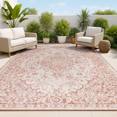Tapis intérieur / extérieur rouge / taupe Nate Boho Medallion