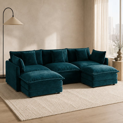 Avenlorisse 103.8" Wide 3-Seat Modular U-Shaped Chenille Sectional Sofa with 2 Movable Ottomans and 5 Pillows