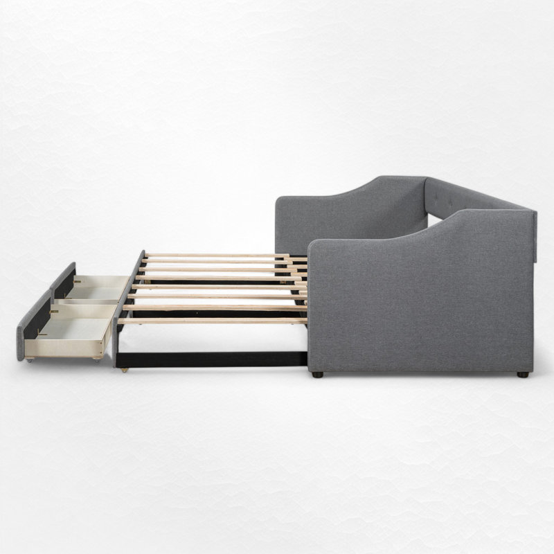 Upholstered Daybed With Trundle, Gray