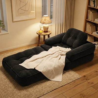 Canapé convertible en velours côtelé 35,43 pouces, chaise longue convertible 2-en-1 avec coussin