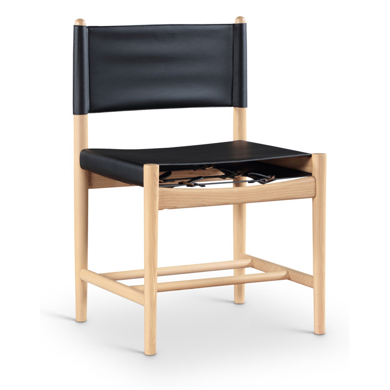 Chaise rembourrée en cuir Rawlins, Cuir végétalien noir, Naturel